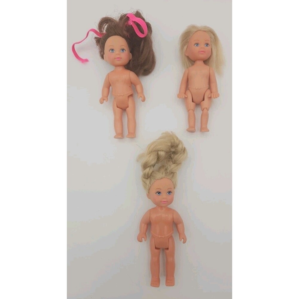 Simba Dolls Blue Eyes Set Of 3 Blonde & Brown Hair 5" Dollhouse Playset Toys